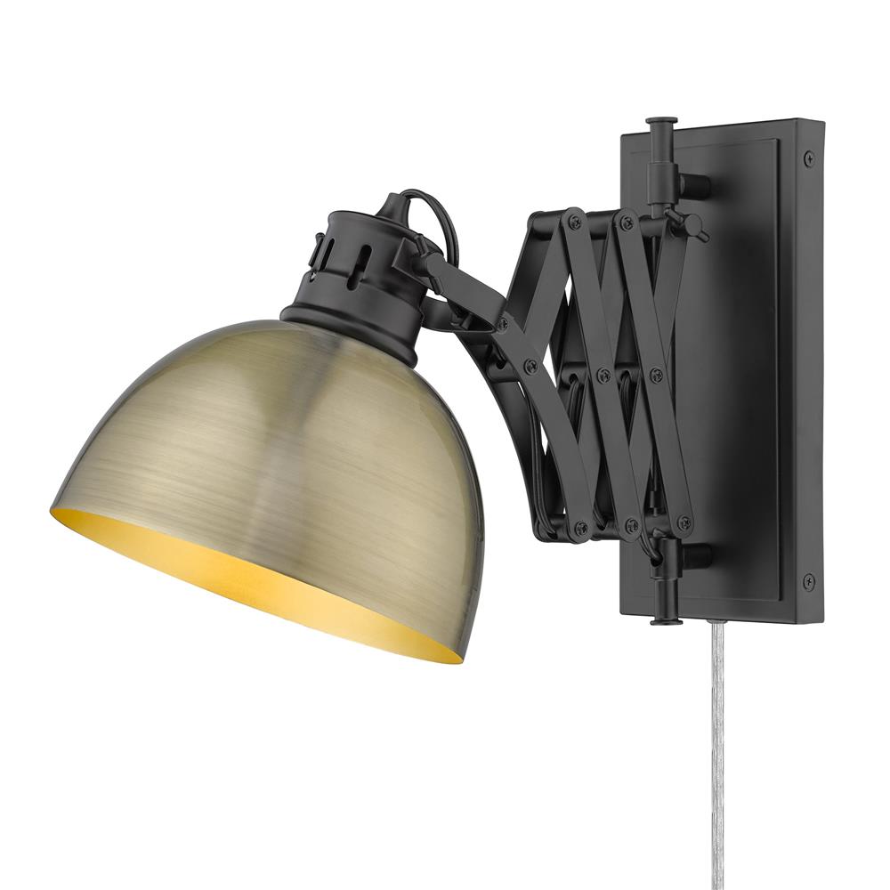 Golden Lighting 3824-A1W BLK-AB Hawthorn 1 Light Articulating Wall Sconce in the Matte Black finish